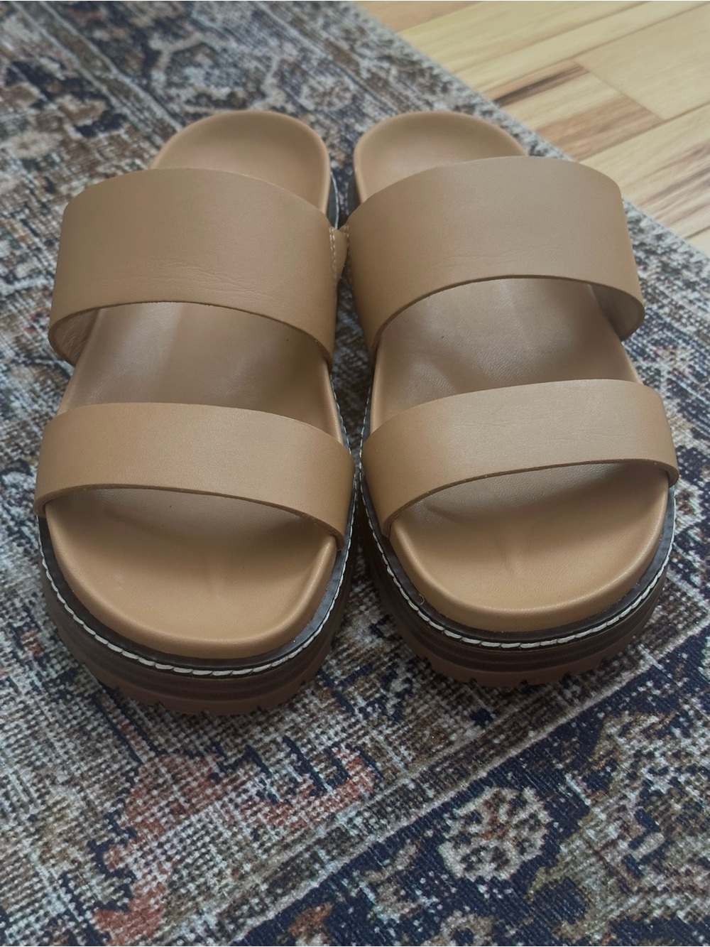 Women's Tan Double-Strap Platform Slide Sandals - Picture 2 of 5